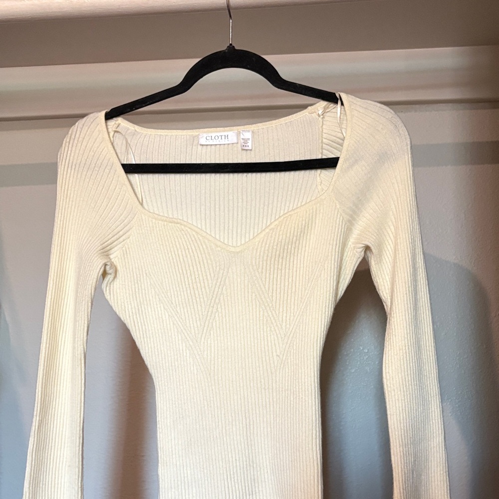 Cream Ribbed Long Sleeve Top